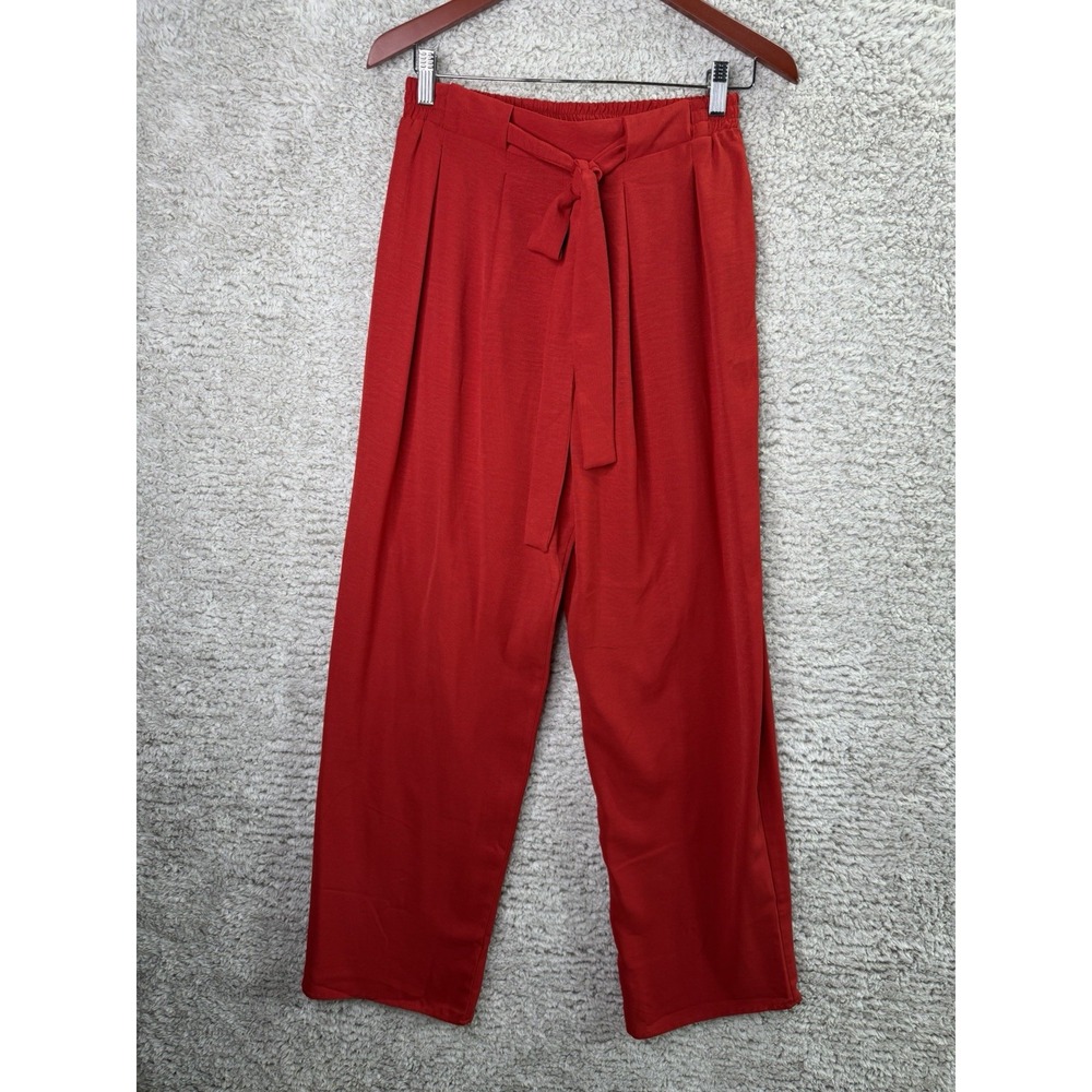 Mi Ami Francesca's Red Tie Waist Pants Women Medium High Rise Wide Leg